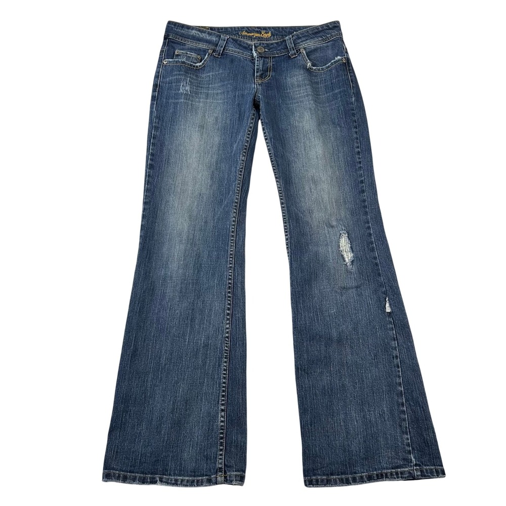 Vtg American Eagle Jeans Womens 8 Regular Stretch Wideleg Denim Low Rise Y2K